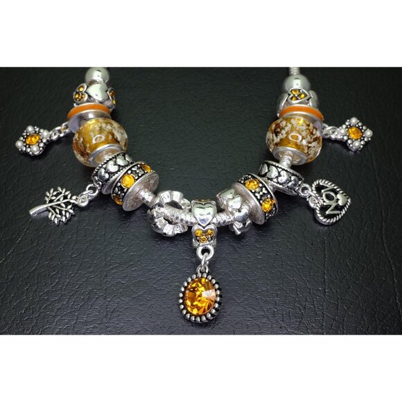 Birthstone Bracelet Multi-Color Charm Beads Silvertone Elegant 7" - Picture 5 of 7